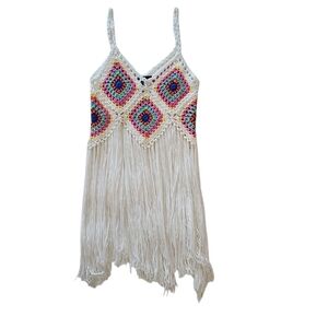 Multi Colored Hera Collection  Crochet Fringe Top Sz S/M EUC